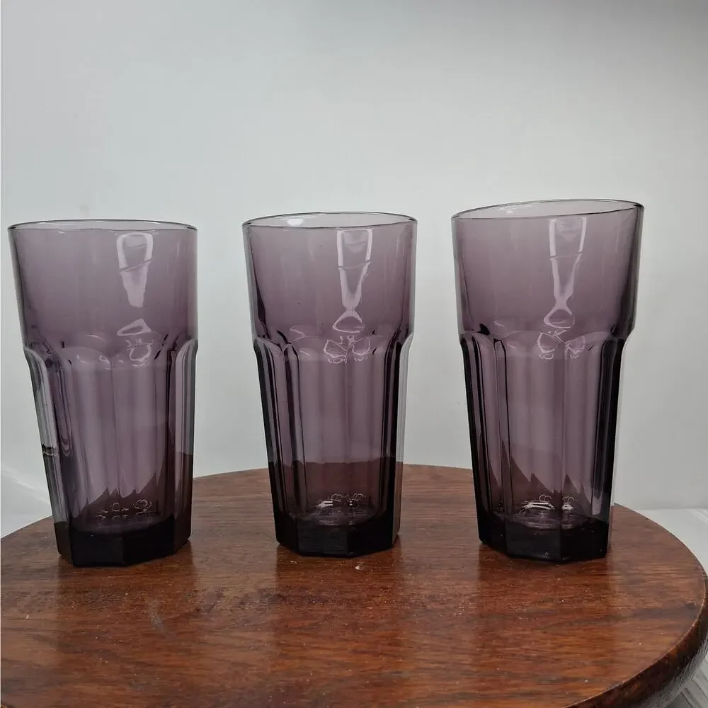 3 LIBBEY Gibraltar Violet‎ Dark Purple 16-ounce Cooler Glass Tumbler 6 3/8